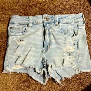 American Eagle Light Denim Blue Jean Shorts with Lace Pockets